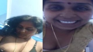 Mallu aunty ki lund chusai padosi aadmi ko boobs dikhakar